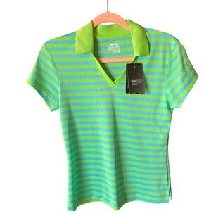 Slazenger Stripe Flash Green and Blue Striped Polo Golf Shirt Women’s XS NWT